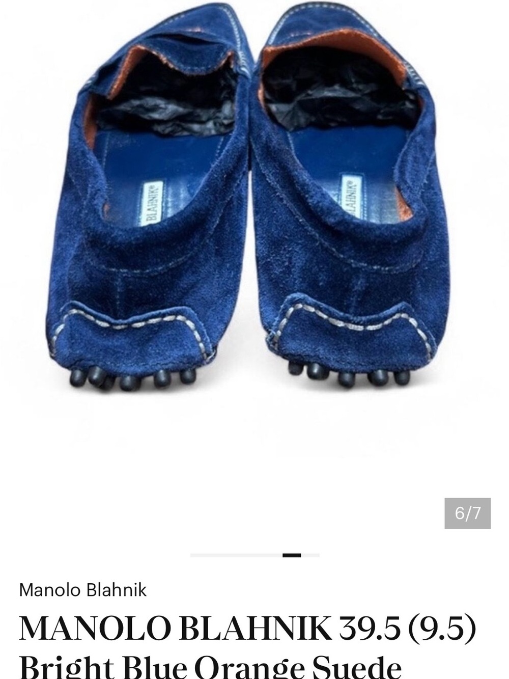 MANOLO BLAHNIK 39.5 (9.5) Bright Blue Orange Suede Roadster Driving Moccasin - Picture 5 of 7